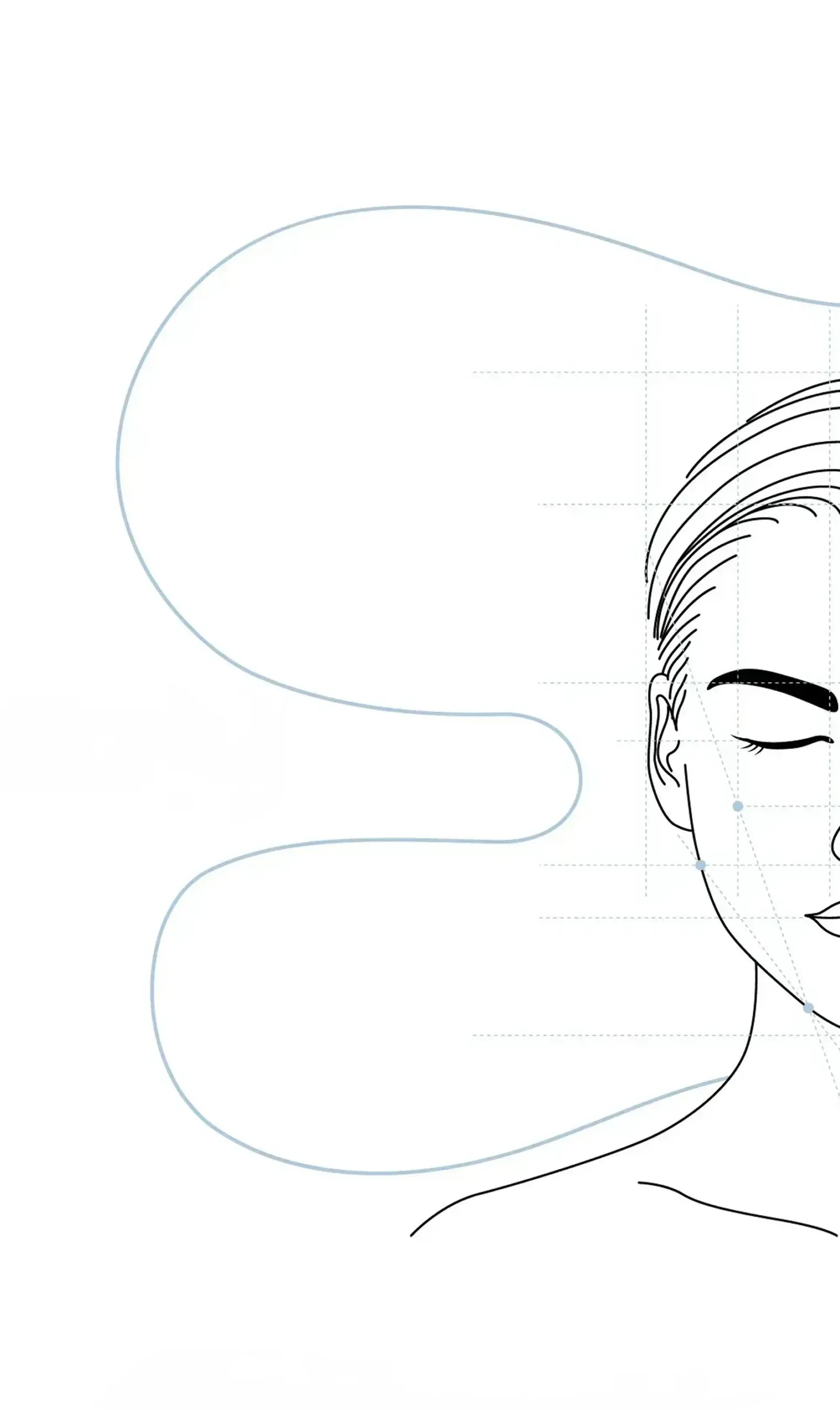 Drawing of a face resting on the contoured Beauty Pillow